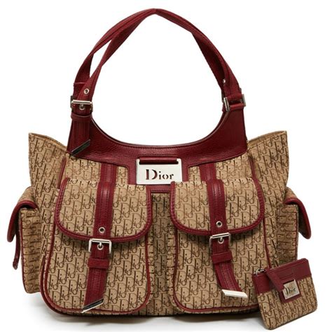 sac dior vintage monogramme|Sac DIOR Vintage toile monogramme beige et cuir rouge.